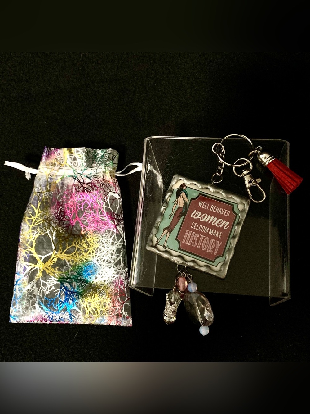 Well Behaved Women Seldom Make History Keychain – Beaded Bag Charm Clip